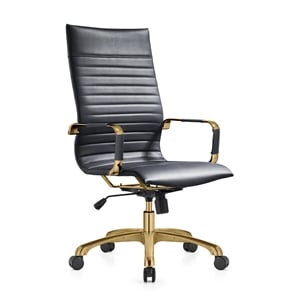 leisuremod harris high-back faux leather office chair with gold frame in black