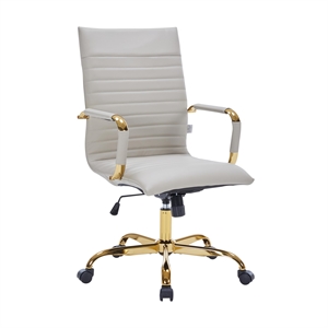 LeisureMod Harris High-Back Faux Leather Office Chair With Gold Frame in Tan