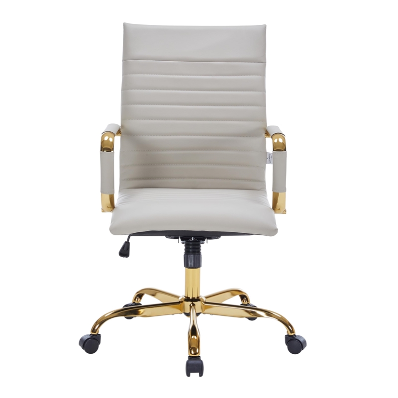 LeisureMod Harris High-Back Faux Leather Office Chair With Gold Frame in Tan