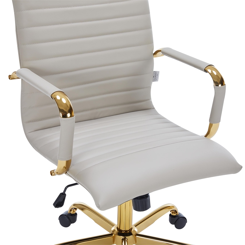 LeisureMod Harris High-Back Faux Leather Office Chair With Gold Frame in Tan