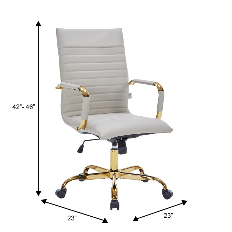 LeisureMod Harris High-Back Faux Leather Office Chair With Gold Frame in Tan