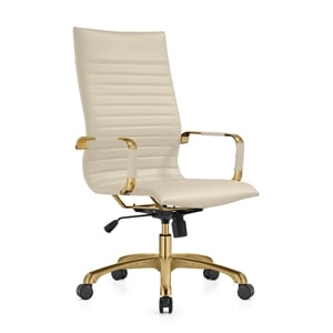 leisuremod harris high-back faux leather office chair with gold frame in tan
