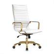 LeisureMod Harris High-Back Faux Leather Office Chair With Gold Frame in White