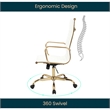 LeisureMod Harris High-Back Faux Leather Office Chair With Gold Frame in White