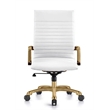 LeisureMod Harris High-Back Faux Leather Office Chair With Gold Frame in White