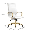 LeisureMod Harris High-Back Faux Leather Office Chair With Gold Frame in White