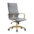 LeisureMod Harris High-Back Faux Leather Office Chair With Gold Frame in Gray