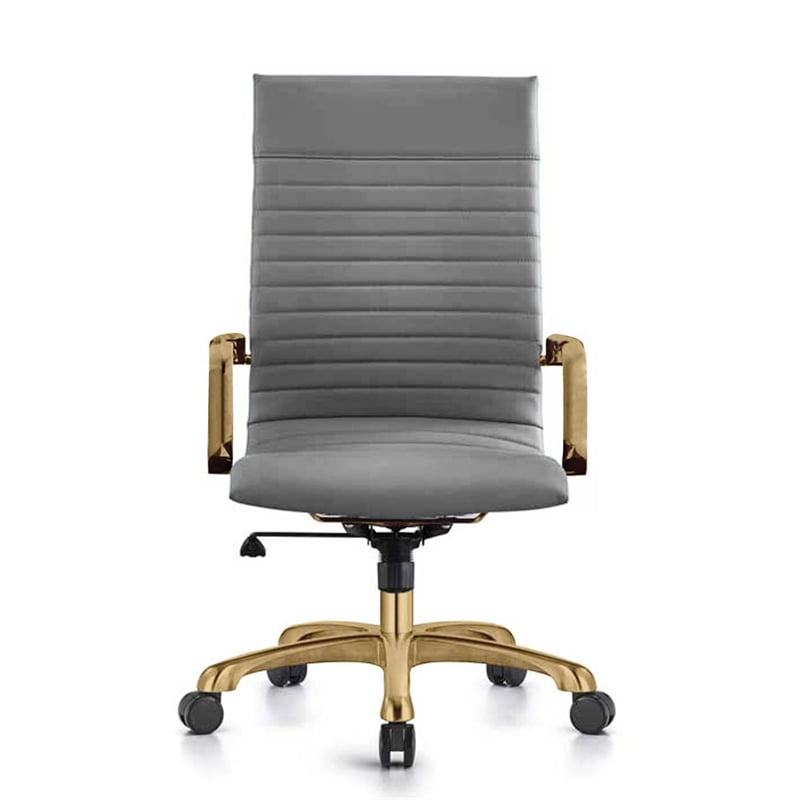 LeisureMod Harris High-Back Faux Leather Office Chair With Gold Frame in Gray