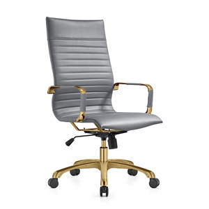 leisuremod harris high-back faux leather office chair with gold frame in gray