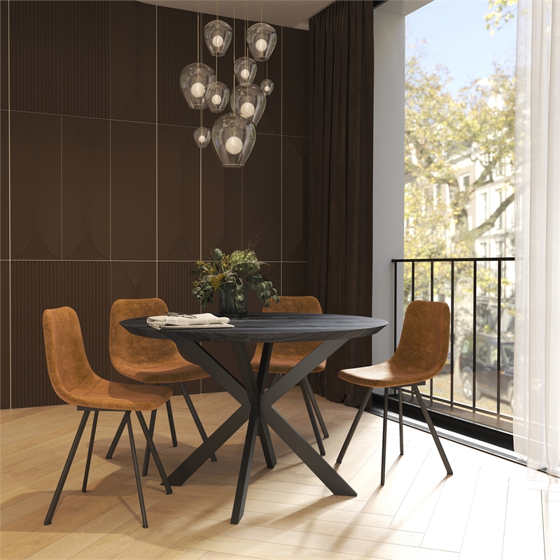 LeisureMod Markley Leather Dining Chair With Metal Legs Light Brown