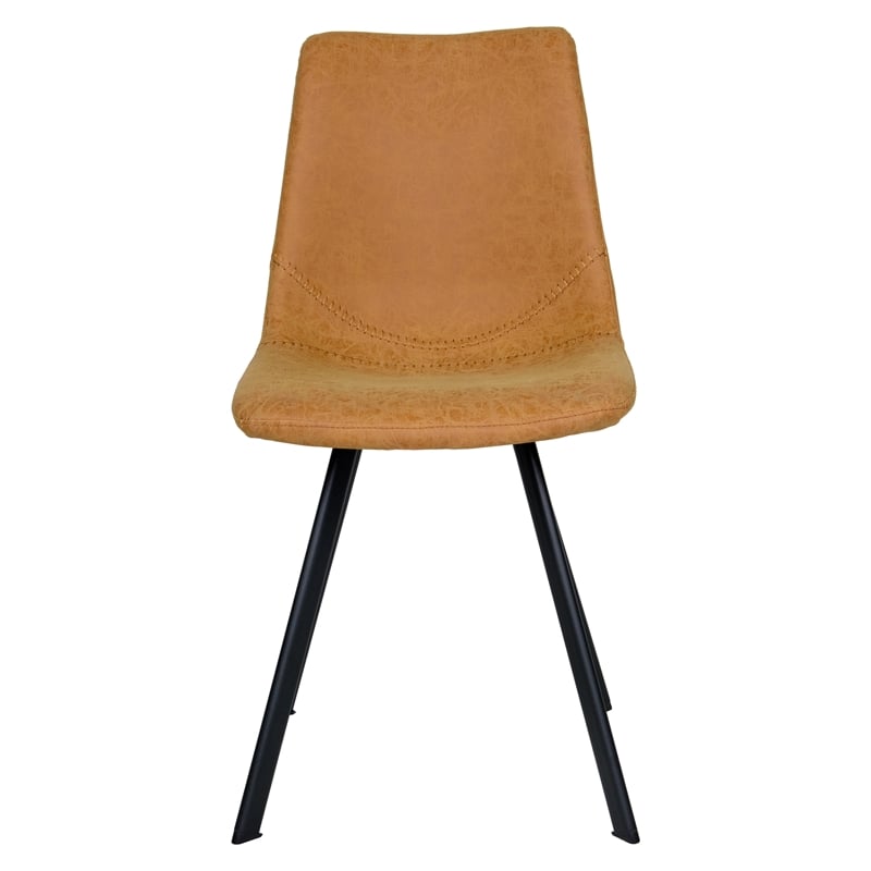 LeisureMod Markley Leather Dining Chair With Metal Legs Light Brown