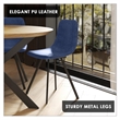 LeisureMod Markley Modern Leather Dining Side Chair With Metal Legs Peacock Blue