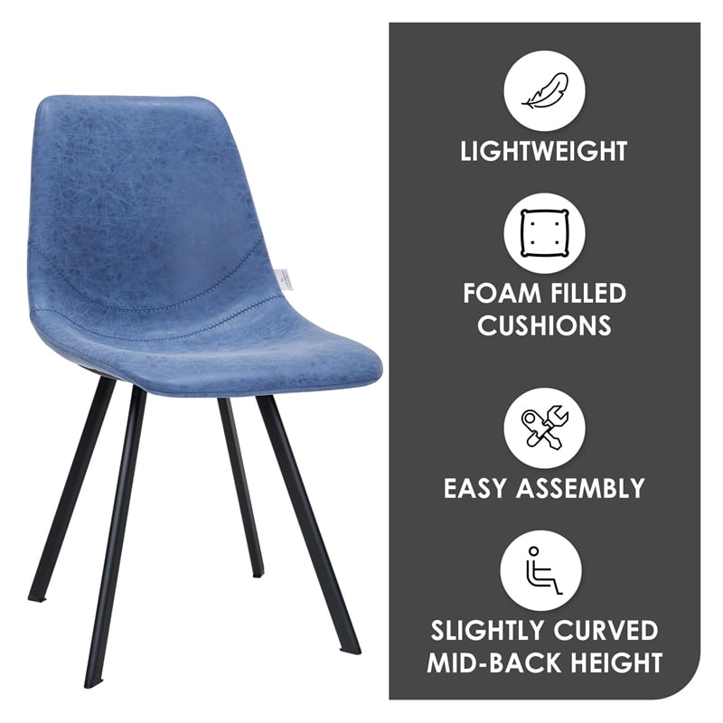 LeisureMod Markley Modern Leather Dining Side Chair With Metal Legs Peacock Blue