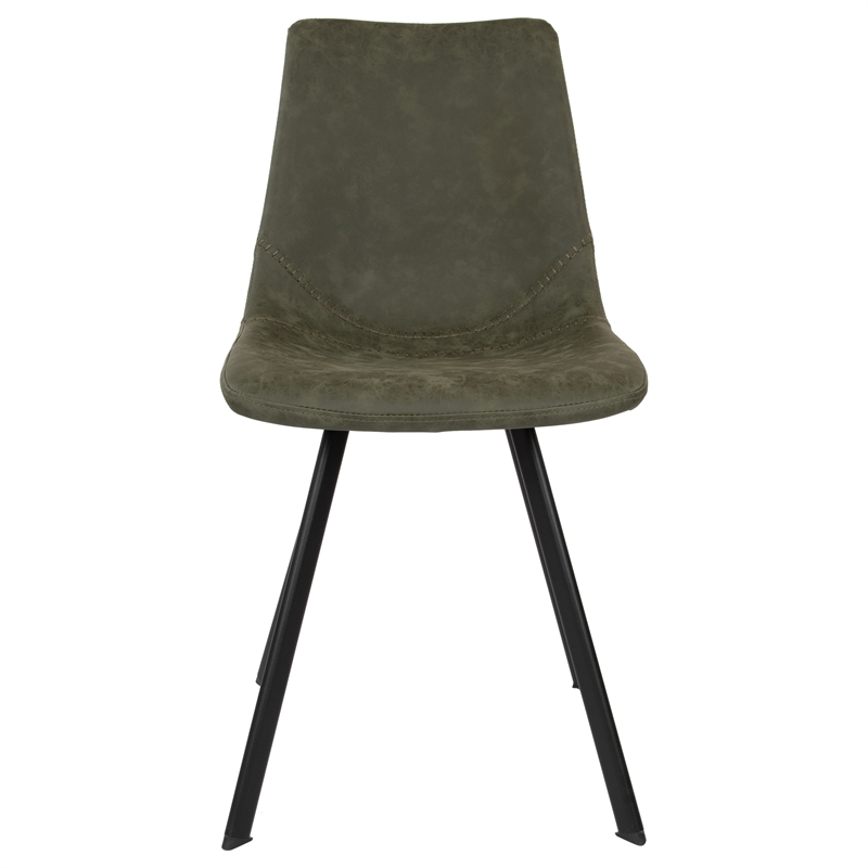 LeisureMod Markley Leather Dining Chair With Metal Legs Olive Green