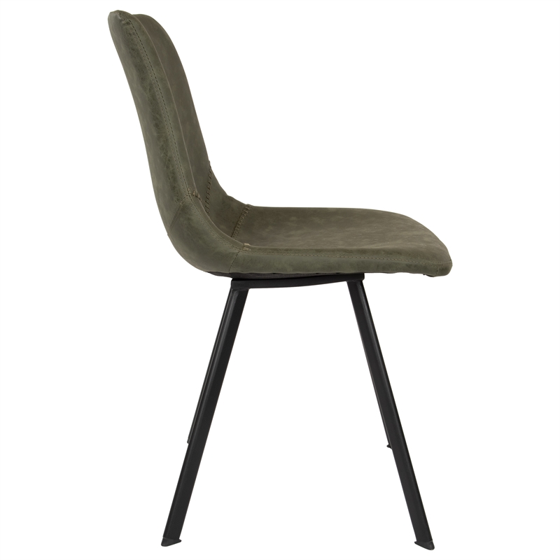 LeisureMod Markley Leather Dining Chair With Metal Legs Olive Green