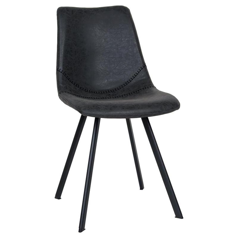 LeisureMod Markley Leather Dining Chair With Metal Legs Charcoal Black