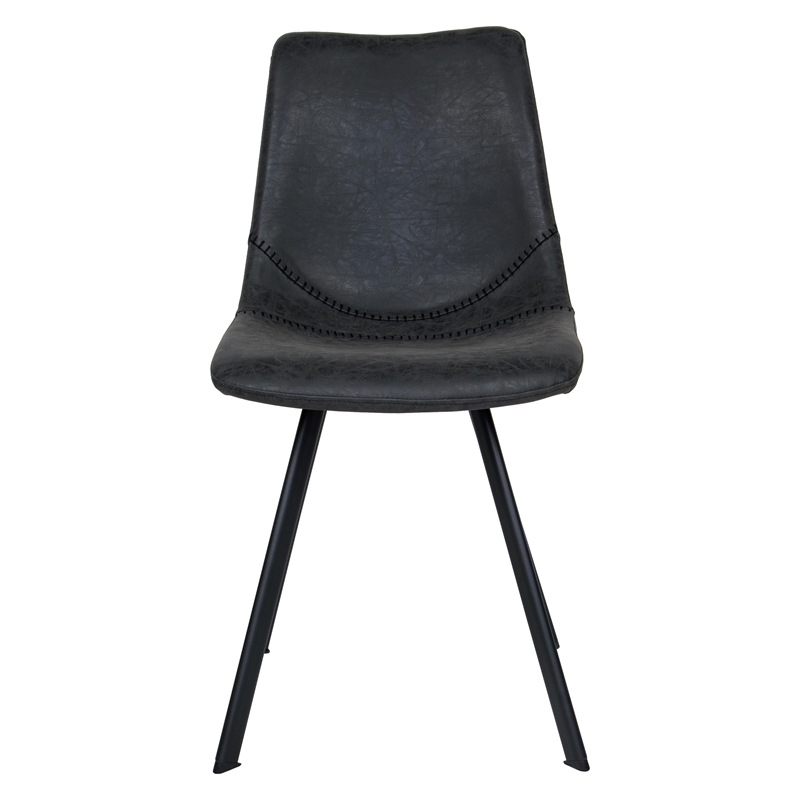 LeisureMod Markley Leather Dining Chair With Metal Legs Charcoal Black