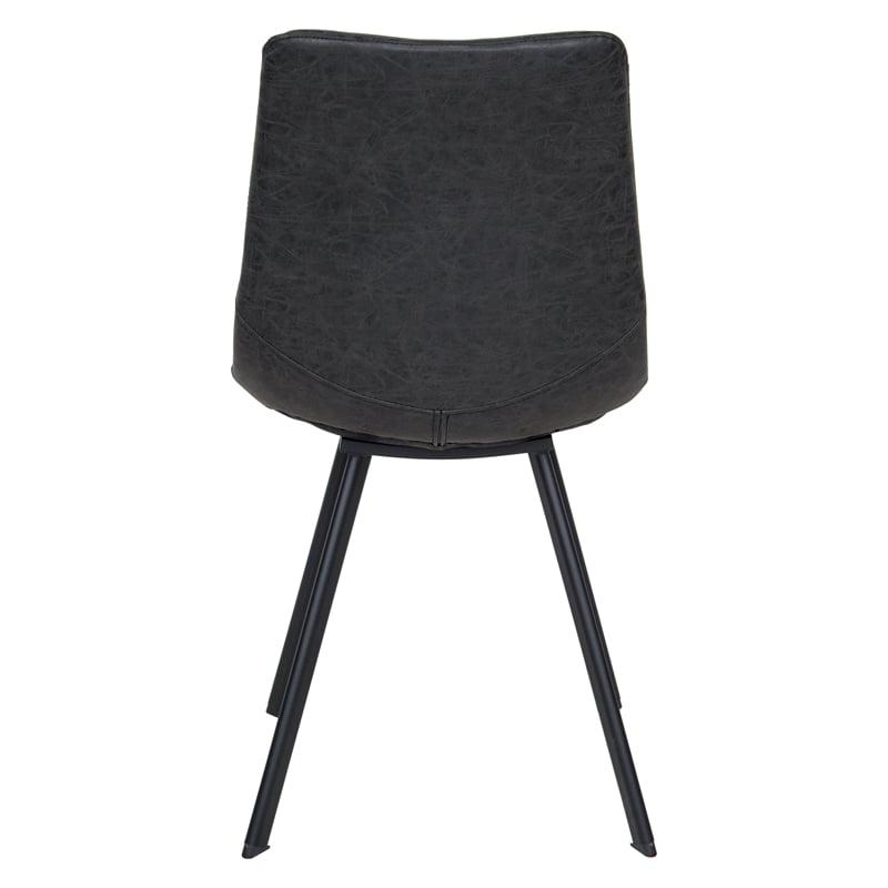 LeisureMod Markley Leather Dining Chair With Metal Legs Charcoal Black