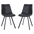 LeisureMod Markley Leather Dining Chair With Metal Legs Set of 2 Charcoal Black