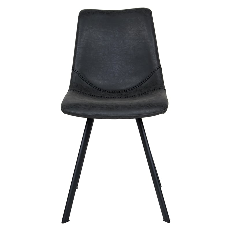 LeisureMod Markley Leather Dining Chair With Metal Legs Set of 2 Charcoal Black