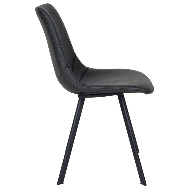 LeisureMod Markley Leather Dining Chair With Metal Legs Set of 2 Charcoal Black