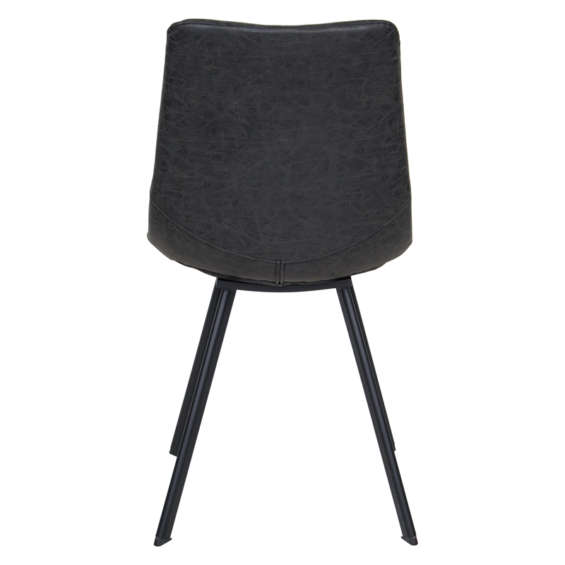 LeisureMod Markley Leather Dining Chair With Metal Legs Set of 2 Charcoal Black