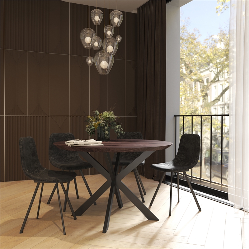 LeisureMod Markley Leather Dining Chair With Metal Legs Set of 4 Charcoal Black