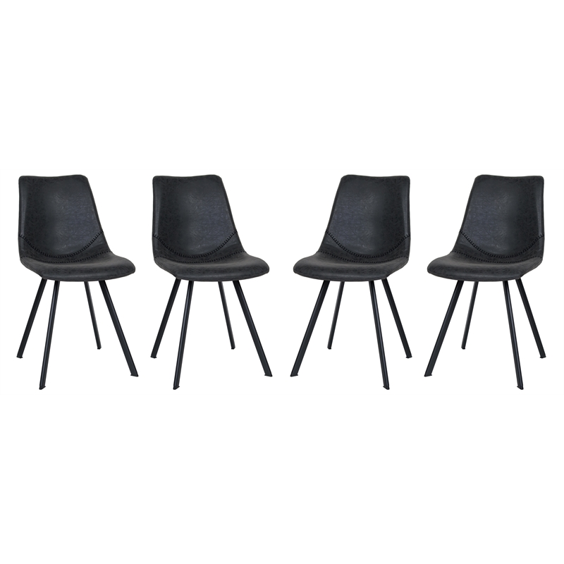 LeisureMod Markley Leather Dining Chair With Metal Legs Set of 4 Charcoal Black