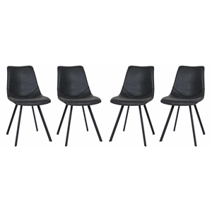 LeisureMod Markley Leather Dining Chair With Metal Legs Set of 4 Charcoal Black