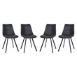 LeisureMod Markley Leather Dining Chair With Metal Legs Set of 4 Charcoal Black