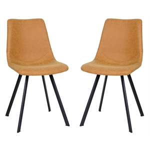 LeisureMod Markley Leather Dining Chair With Metal Legs Set of 2 Light Brown