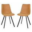 LeisureMod Markley Leather Dining Chair With Metal Legs Set of 2 Light Brown
