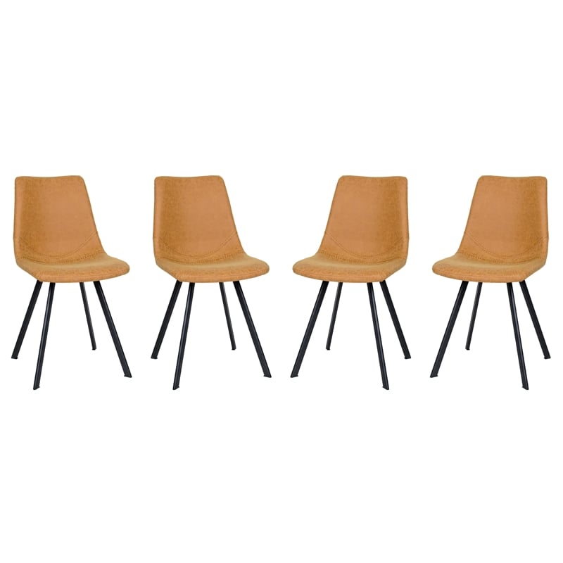 LeisureMod Markley Leather Dining Chair With Metal Legs Set of 4 Light Brown