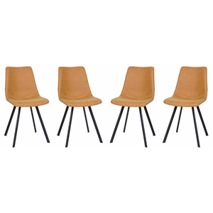 LeisureMod Markley Leather Dining Chair With Metal Legs Set of 4 Light Brown