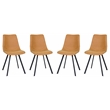 LeisureMod Markley Leather Dining Chair With Metal Legs Set of 4 Light Brown