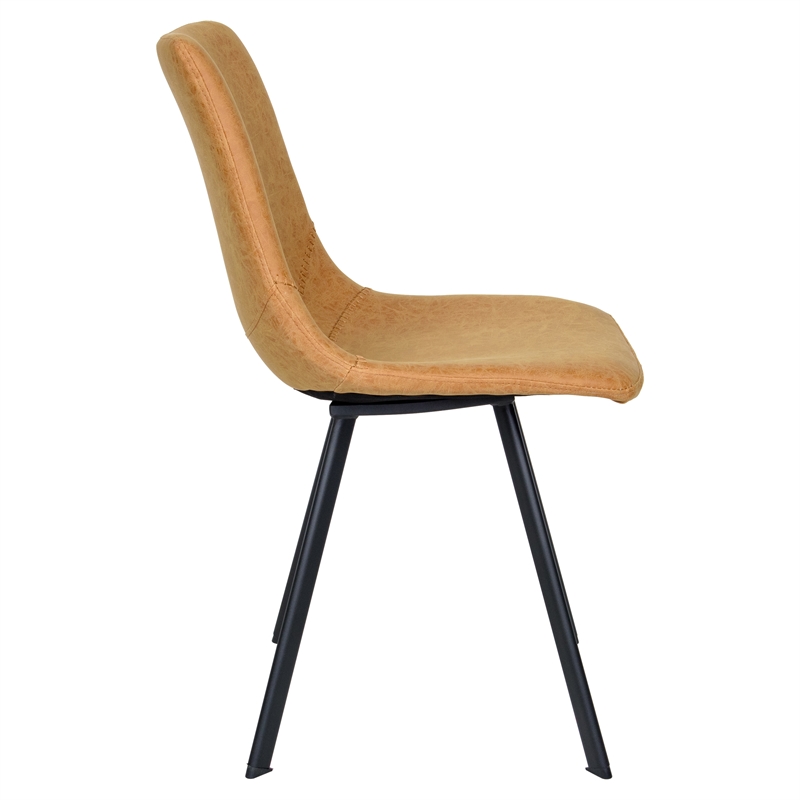 LeisureMod Markley Leather Dining Chair With Metal Legs Set of 4 Light Brown