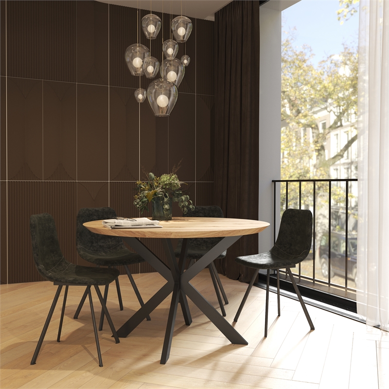 LeisureMod Markley Leather Dining Chair With Metal Legs Set of 2 Olive Green