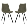 LeisureMod Markley Leather Dining Chair With Metal Legs Set of 2 Olive Green