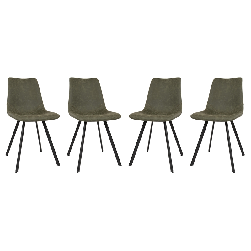 LeisureMod Markley Leather Dining Chair With Metal Legs Set of 4 Olive Green