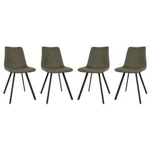 LeisureMod Markley Leather Dining Chair With Metal Legs Set of 4 Olive Green