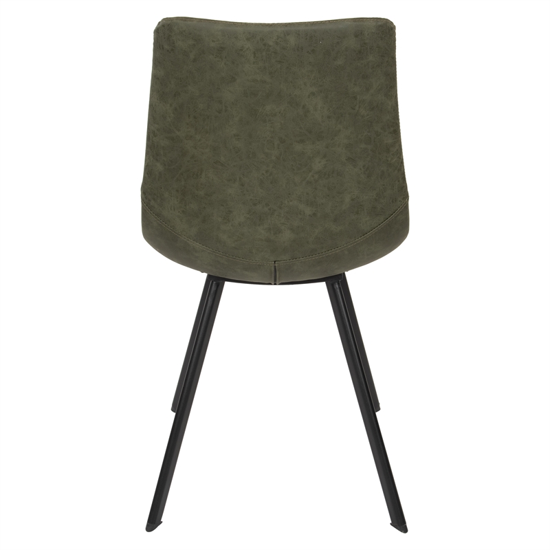 LeisureMod Markley Leather Dining Chair With Metal Legs Set of 4 Olive Green