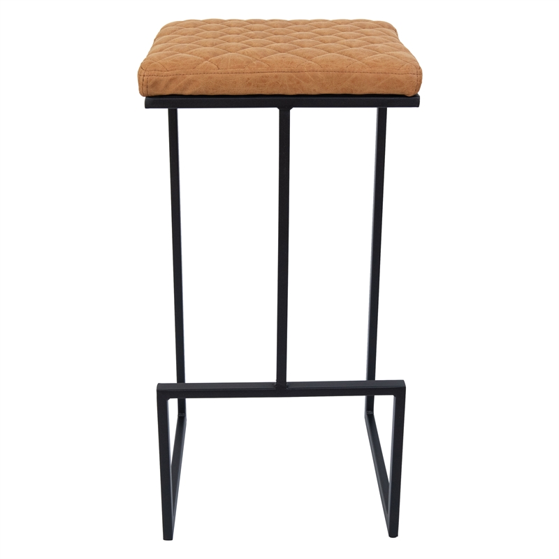 LeisureMod Quincy Quilted Stitched Leather Bar Stools in Light Brown