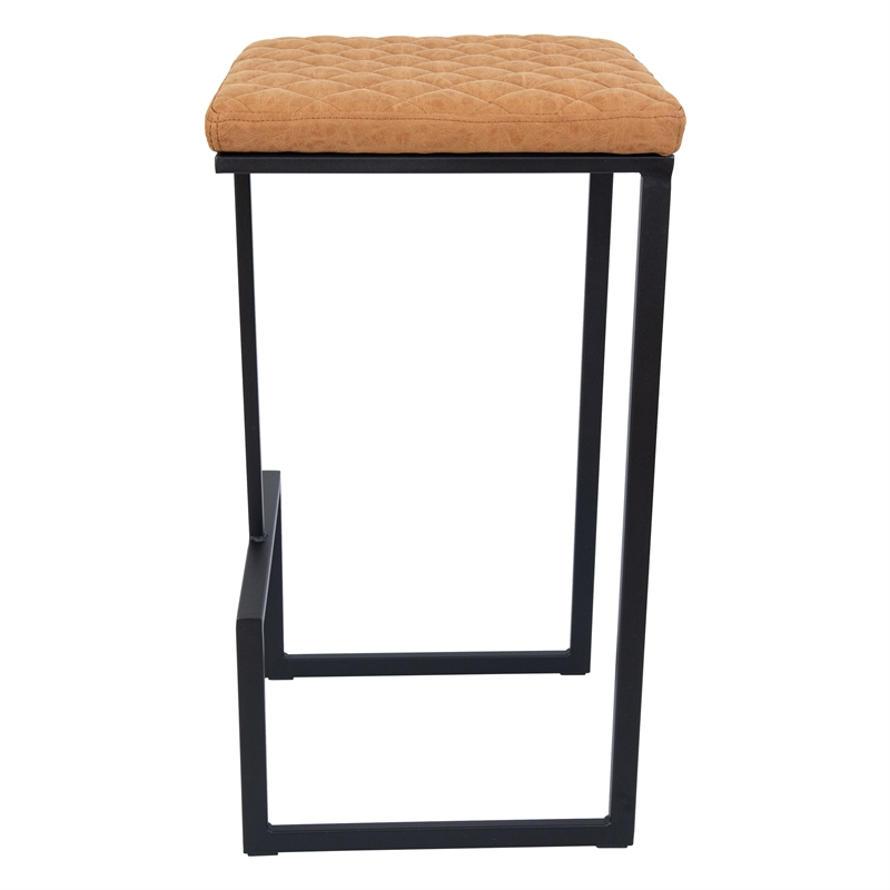 LeisureMod Quincy Quilted Stitched Leather Bar Stools in Light Brown
