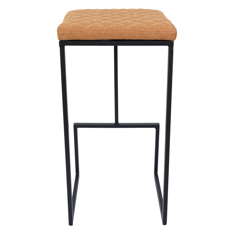 LeisureMod Quincy Quilted Stitched Leather Bar Stools in Light Brown