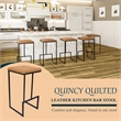 LeisureMod Quincy Quilted Stitched Leather Bar Stools in Light Brown
