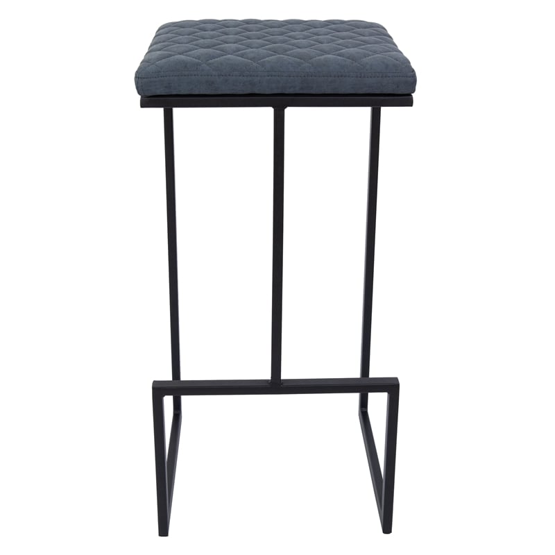 LeisureMod Quincy Quilted Stitched Leather Bar Stools in Peacock Blue