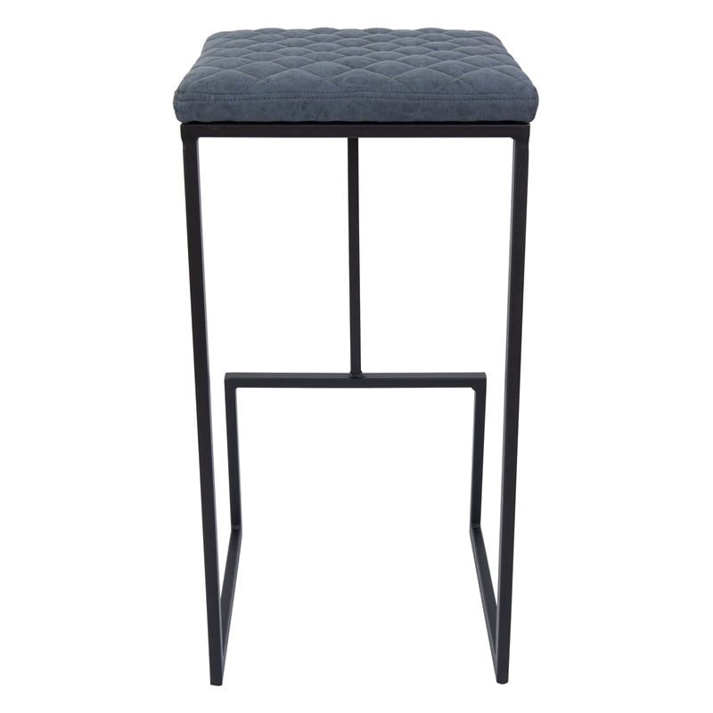 LeisureMod Quincy Quilted Stitched Leather Bar Stools in Peacock Blue