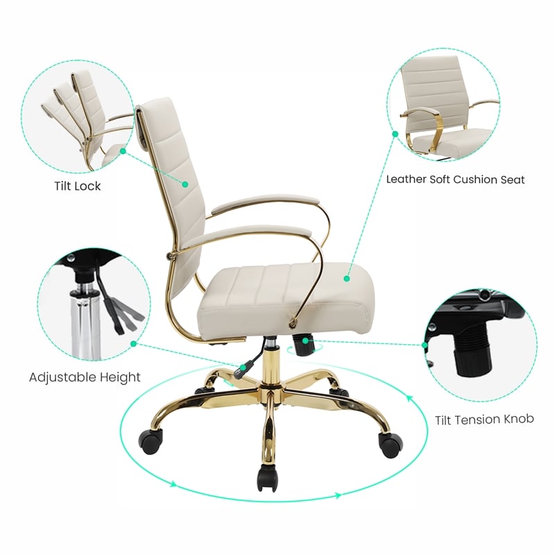 LeisureMod Benmar Modern Adjustable Leather Office Chair in Tan