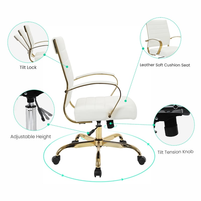LeisureMod Benmar Modern Adjustable Leather Office Chair in White