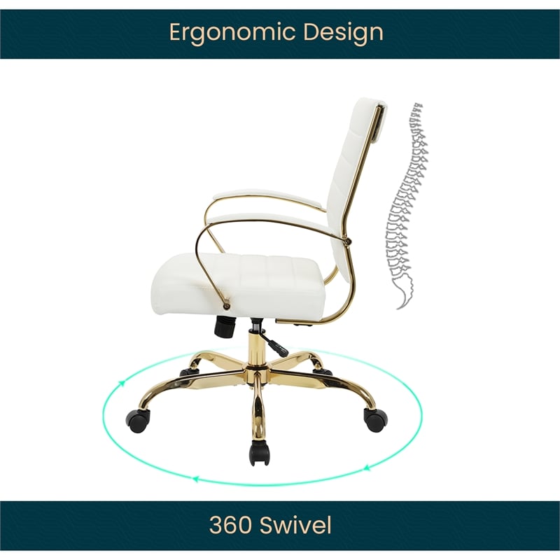 LeisureMod Benmar Modern Adjustable Leather Office Chair in White